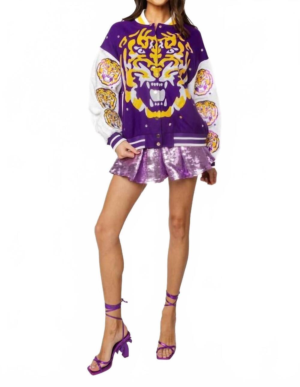NEW QUEEN OF SPARKLES lsu bomber jacket in purple white - Picture 5 of 5